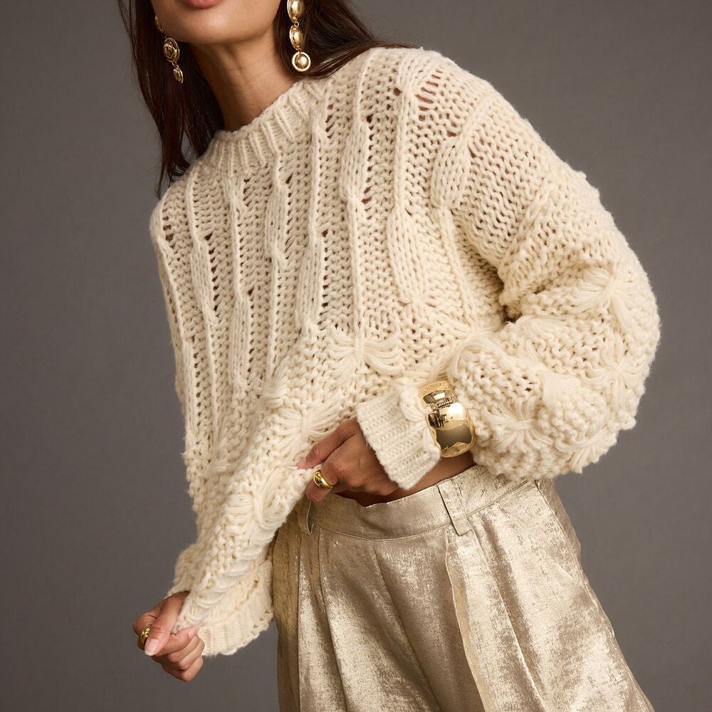 12th Tribe Bethany Cream Cable Knit Sweater Size LL